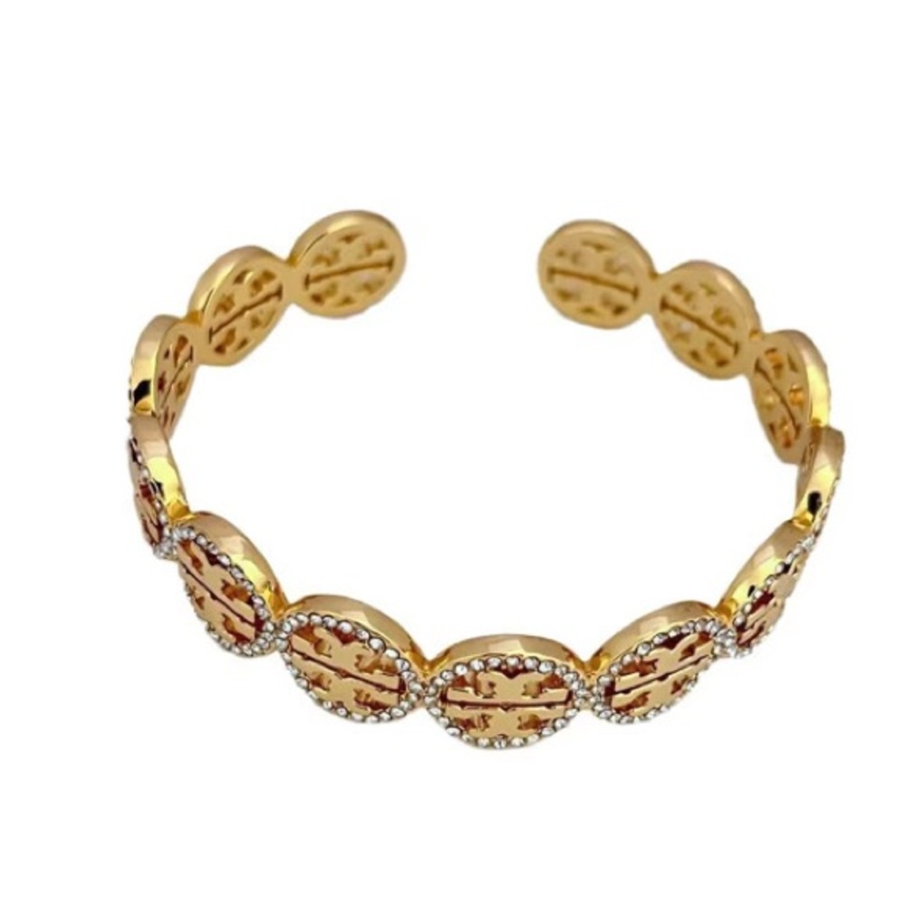 Tory Burch Gold Medallion Open Cuff Bracelet with Crystal Accents - Picture 4 of 4